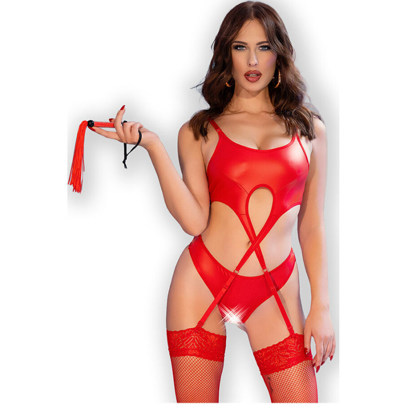 Chilirose - Cr 4625 Ensemble Quatre Pièces Sans Crotchless Rouge S